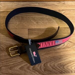 Vineyard Vines Men's Pink and Brown Flag Belt USA American Flag